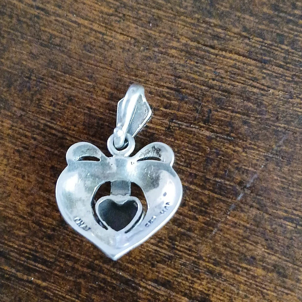 Vintage Sterling Silver Black Onyx Heart Marcasite Heart Pendant